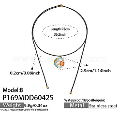Colliers à pendentif coulissant rond plat en acier inoxydable 304 émaillé avec pendentif fleur pour femmes&nbsp;WG77423-03