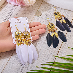 2 par de pendientes de araña de plumas de 2 colores&nbsp;EJEW-TA0001-81A