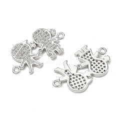 Breloques connecteurs en laiton serties de micro-pavés de zircone cubique transparente pour la création de bijoux&nbsp;CU-CBAAA59-01P-01