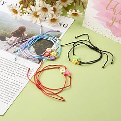 調節可能なナイロン糸コードブレスレット  手作りのポリマー粘土と鉄のビーズで  スター  ミックスカラー  内径：3/8~3-3/8インチ（1~8.7cm）&nbsp;BJEW-JB06434