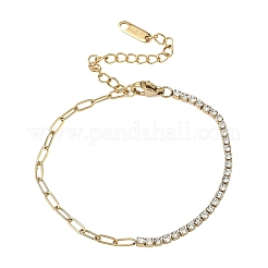 Armbänder aus Edelstahl 304 mit Büroklammerkette und Strass-Becherketten für Damen&nbsp;BJEW-D456-06G-01