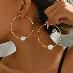 Круглые серьги-кольца из пластика и нержавеющей стали с имитацией жемчуга KY5122