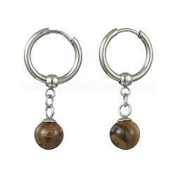 Круглые серьги-кольца из натурального тигрового глаза&nbsp;EJEW-JE06593-03