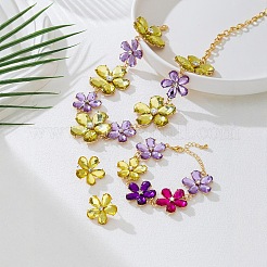 Наборы сережек-гвоздиков из сплава стекла в форме цветка&nbsp;FS-WG3B0F9-01