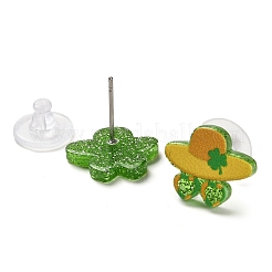 Pendientes de botón de acrílico y acero inoxidable 304 con temática del Día de San Patricio para mujeres y hombres.&nbsp;EJEW-H112-01C