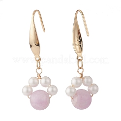 Orecchini pendenti rotondi di kunzite naturale e perle di conchiglia&nbsp;EJEW-TA00038-02