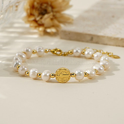 Armbänder für Damen aus Naturperlen und Goldperlen mit flachen&nbsp;QK8220-5