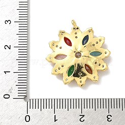 真鍮製マイクロパヴェキュービックジルコニアペンダント  花のチャーム  18KGP本金メッキ  26x24.5x4.5mm  穴：1.2mm&nbsp;KK-F905-13G-01