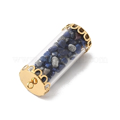 Glasröhre mit natürlichen Lapislazuli-Chip-Perlen im Inneren der Anhänger&nbsp;FIND-B054-01G-01