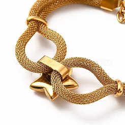 エナメル スター with イビル アイ リンク ブレスレット  304ステンレススチールラウンドメッシュチェーンラップブレスレット女性用  ゴールドカラー  6-1/8インチ（15.5cm）&nbsp;BJEW-F447-05G