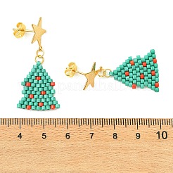 Orecchini pendenti a forma di albero di Natale con perline cilindriche in acciaio inossidabile 304.&nbsp;EJEW-MZ00818