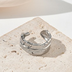 女性用304ステンレススチールカフオープンリング  羽  ステンレス鋼色  10mm  内径：18.6mm&nbsp;RJEW-L341-03B-P