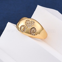 Латунные кольца-манжеты с микропаве и прозрачным цирконием для женщин&nbsp;RJEW-U047-04G