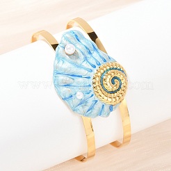 Браслеты-манжеты в форме ракушки из нержавеющей стали 304 с эмалью для женщин&nbsp;LS-BJEW-A049-04A-G