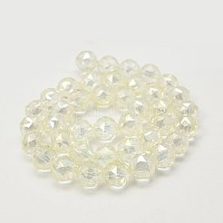 電気メッキガラスビーズセット  フルパール光沢メッキ  多面カット  ラウンド  淡黄色  10mm  穴：1mm&nbsp;EGLA-J015-10mm-WLS14