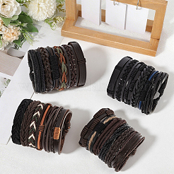 Juego de 24 pulsera de cordón de cuero sintético trenzado ajustable de 24 estilos para hombre.&nbsp;BJEW-WH20009-25