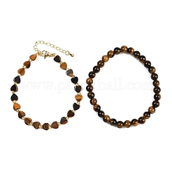 Набор браслетов из натурального тигрового глаза для женщин BJEW-G752-02G-06