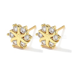 Серьги-гвоздики из прозрачного кубического циркония с цветочным узором из латуни и микропаве EJEW-D318-10G