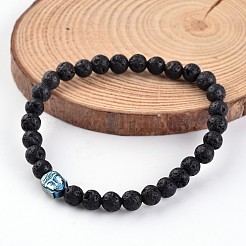 Braccialetti elasticizzati con perline in pietra lavica naturale a testa di buddha&nbsp;BJEW-JB02227