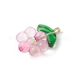 光る透明樹脂の花のペンダント  透明アクリルビーズフレームと304ステンレススチールループ付き  ミックスカラー  26x15x10mm  穴：3mm&nbsp;PALLOY-JF03759-02