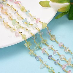 3.28フィートの手作りクラックルガラスビーズチェーン  溶接されていない  真鍮製パーツ  染め  ナゲット  カラフル  ゴールドカラー  12~13x4~10mm&nbsp;X-CHC-P005-14G