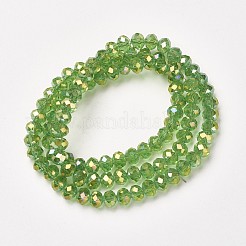 電気メッキ透明ガラスビーズ連売り  フル虹メッキ  多面カット  ロンデル  芝生の緑  2.5x2mm  穴：0.4mm  約199個/連  13.4インチ（34cm）&nbsp;EGLA-A034-T1mm-T01