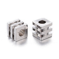 真鍮製スペーサービーズ  長持ちメッキ  溝付きキューブ  プラチナ  4x4x4mm  穴：1.8mm&nbsp;X-KK-K249-02D-P