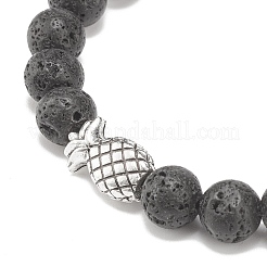 Bracciale elasticizzato in pietra lavica naturale con perline rotonde e ananas in lega&nbsp;BJEW-JB08299