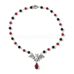 Круглые ожерелья из натурального черного оникса (окрашенного и нагретого) и стекла толщиной 8 мм.&nbsp;NJEW-JN04992