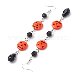 ガラスダングルピアス  合成ターコイズビーズ  カボチャ  ハロウィン用  サンゴ  119x15mm&nbsp;EJEW-JE05970