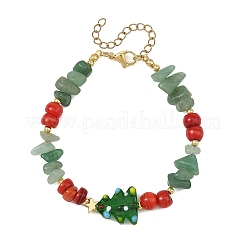 Handgefertigter Weihnachtsbaum aus Glasperlen & Armbänder aus natürlichem grünem Aventurin & gefärbten Süßwassermuschelsplittern&nbsp;BJEW-TA00760