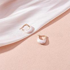 エナメルアーチフープピアス  女性のためのゴールデンブラスジュエリー  ホワイト  17~18x16x6.5mm  ピン：0.5x1mm&nbsp;JE1109A