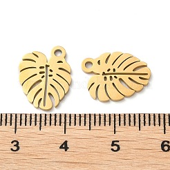 イオンプレーティング（IP）304ステンレススチールチャーム  手動研磨  モンステラ葉  ゴールドカラー  14x10.5x1mm  穴：1.6mm&nbsp;STAS-Q303-12G