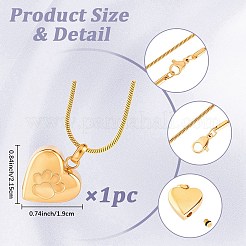 1 colgante de urna de cenizas de acero inoxidable con forma de corazón y huella de pata.&nbsp;NJEW-CN0001-15G