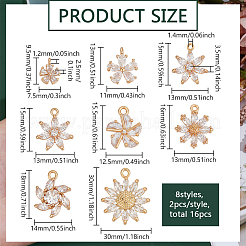 16 шт. 8 стиля латунных подвесок с прозрачными кубическими цирконами KK-PH0012-76