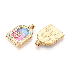 304ステンレススチールエナメルペンダント  花のアーチ  イオンプレーティング（ip）  18KGP本金メッキ  プラム  30x21.5x5mm  穴：3mm&nbsp;X1-STAS-T068-18A