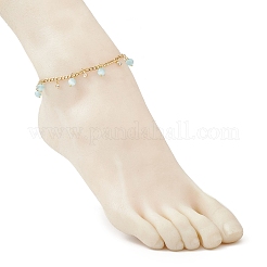 Женские браслеты на ногу с круглой кисточкой из нержавеющей стали 304 с витой цепочкой и кошачьим глазом&nbsp;AJEW-AN00698-02
