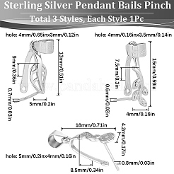 3 шт. 3 стильных модных 925 серебряных зажима для застежек STER-SC0001-32