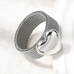 女性用304ステンレススチール指輪  ハート  ステンレス鋼色  13x12.5mm  内径：18.2mm&nbsp;RJEW-K258-11P
