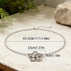 Vintage-Halskette mit Anhänger in Form einer einblättrigen Blume aus einer Legierung an einer zweisträngigen Kabelkette für Damen&nbsp;WGE0472-01
