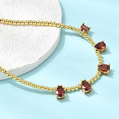Collares redondos con colgantes de cuentas y circonitas cúbicas engastadas en latón.&nbsp;NJEW-C121-01G-10