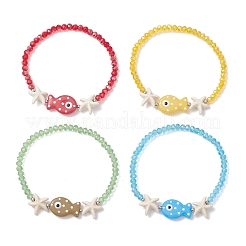 4 шт. эластичные браслеты из стеклянных и синтетических бирюзовых бусин для женщин&nbsp;BJEW-TA00709