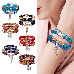 5 pièces 5 style bois et verre graine et acrylique perlé bracelets extensibles sertis de baseball&nbsp;JB709B