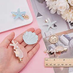 Заколки для волос из крокодиловой кожи в форме морской звезды и ракушки&nbsp;PHAR-WH0006-35