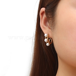 フランスのレトロな高級レディースステンレススチールインレイ樹脂パールスタッドピアス  18KGP本金メッキ  23x18mm&nbsp;PW-WG85BB1-01