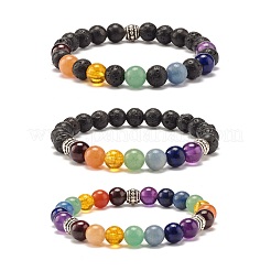 Ensemble de bracelets extensibles de perles rondes en pierre naturelle mélangée&nbsp;BJEW-JB07469