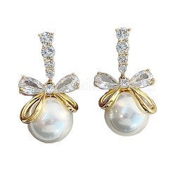 Серьги-гвоздики с бантом и круглыми прозрачными кубическими цирконами из сплава с микропаве&nbsp;FS-WG257E1-01