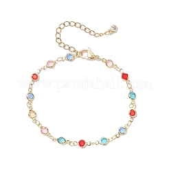 Браслеты из латунного стекла с плоскими круглыми звеньями для женщин&nbsp;BJEW-JB12382