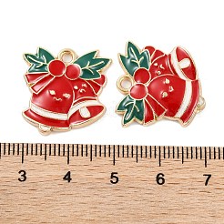クリスマステーマラックメッキ合金ペンダント  エナメル  カドミウムフリー＆ニッケルフリー＆鉛フリー  ゴールドカラー  クリスマス鐘  20x19.5x3mm  穴：2~2.3mm&nbsp;LS-FIND-M020-04G-01
