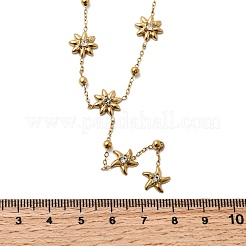 Цепочка Y для женщин из нержавеющей стали 304 с кристаллами и стразами в виде цветка и морской звезды NJEW-G181-08G